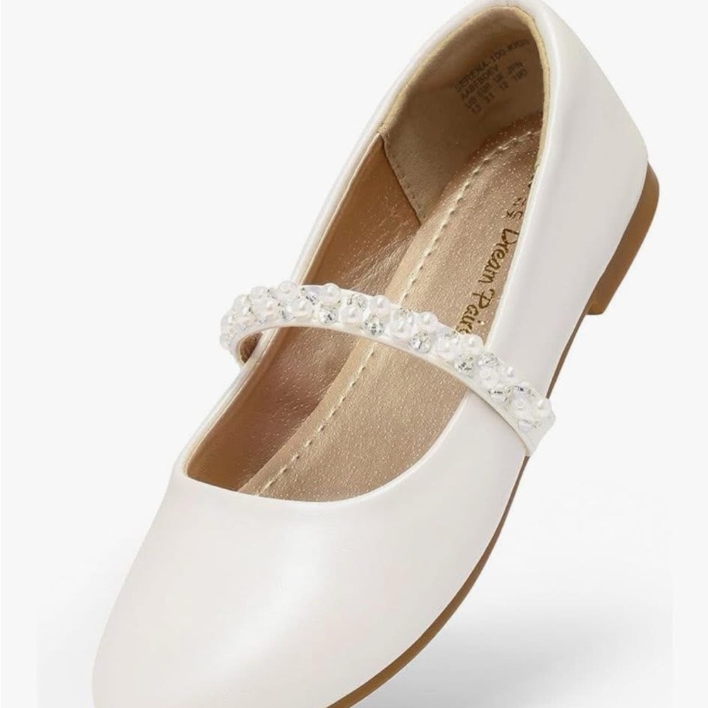 Elegant White Kids Shoes with Beaded Strap